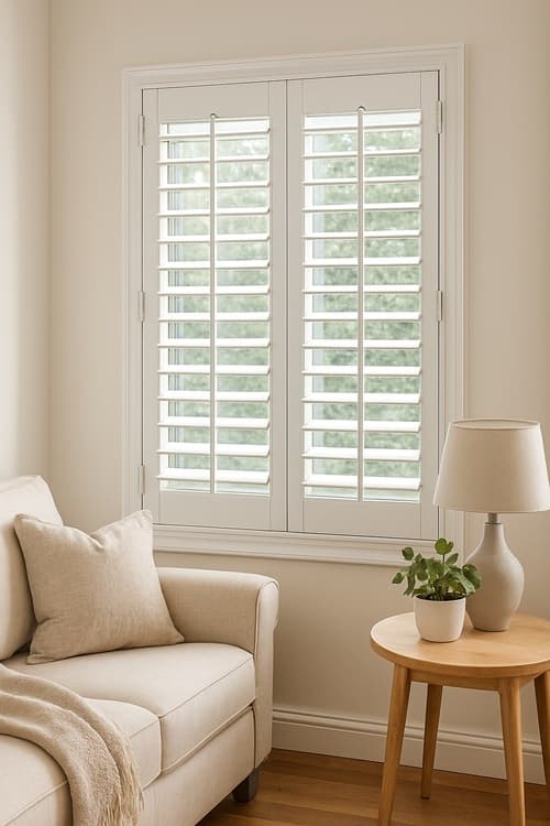 White plantation shutters on windows